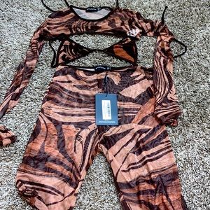 Brown Marble Print Sheer Mesh